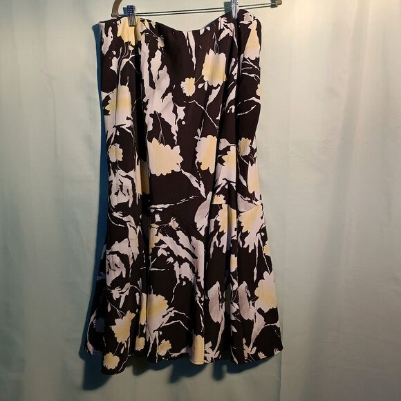 Women’s Black Floral A-Line Skirt Yellow White Flower Print Midi - Picture 4 of 4
